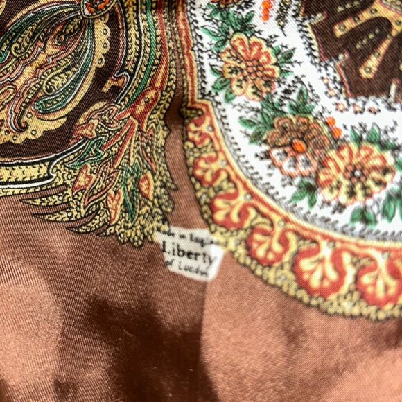 liberty of london classic 100% silk brown paisley scarf - Picture 2 of 6